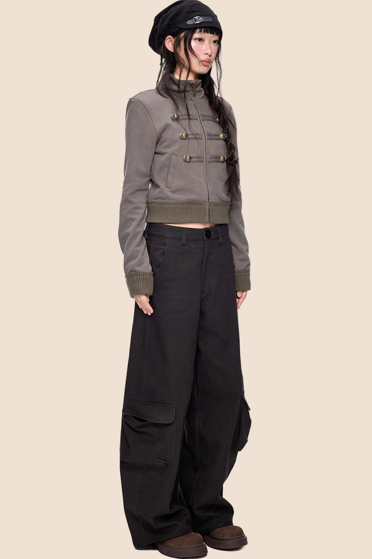 Short Napoleon Style Stand Collar Cardigan