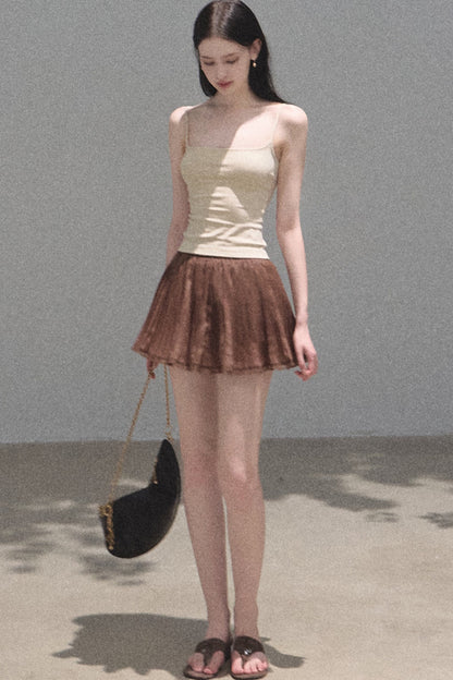 Chiffon Thin Lace Pleated Skirt