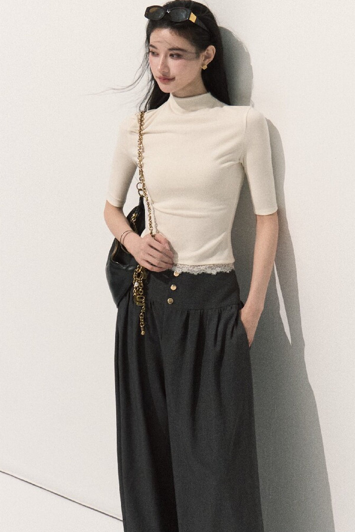 Wool Half-High Collar Knit Top