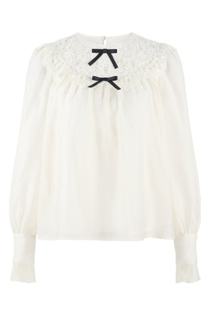 Apricot Lace Long-Sleeve Shirt and Skirt Set-Up