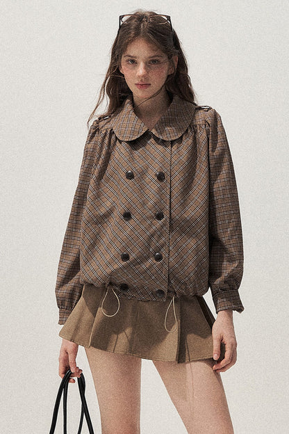 Brown Doll Collar Trench Coat and Skirt Set-Up