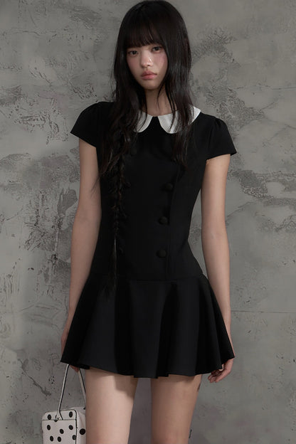 Double-Breasted Doll Collar A-Line Dress