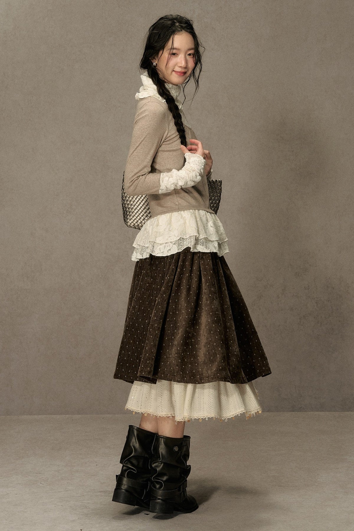 High-Neck Lace Edging Base Layer Top