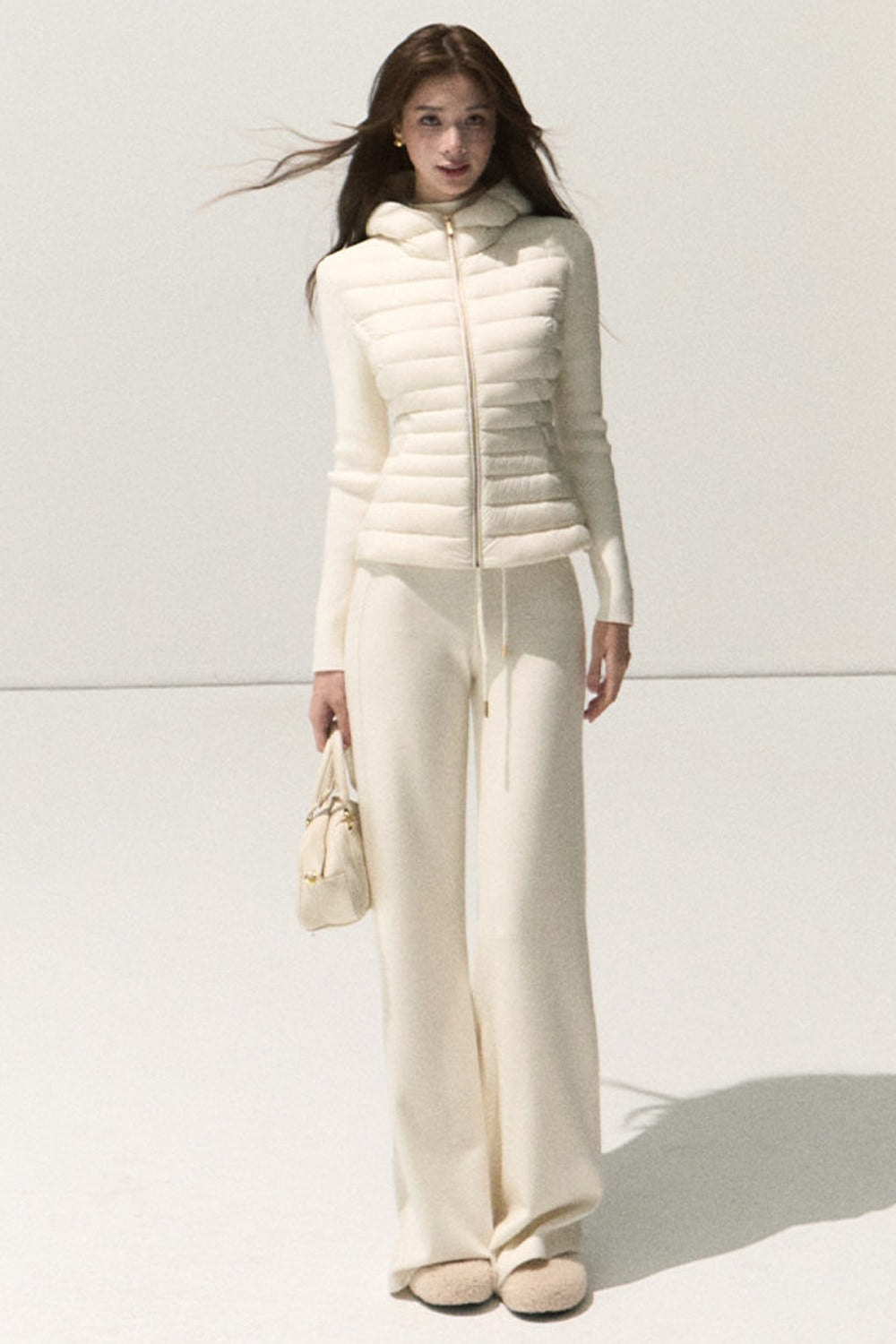Knitted Patchwork Ribbed Down Jacket