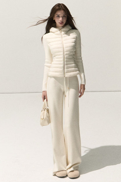 Knitted Patchwork Ribbed Down Jacket