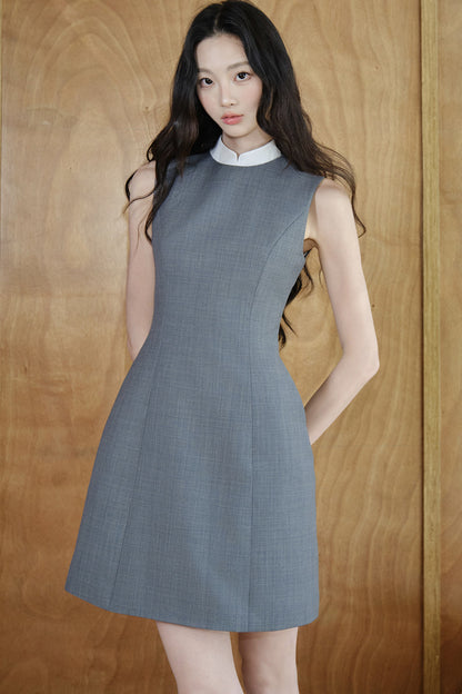 Ensemble robe trapèze sans manches en mélange de laine avec col