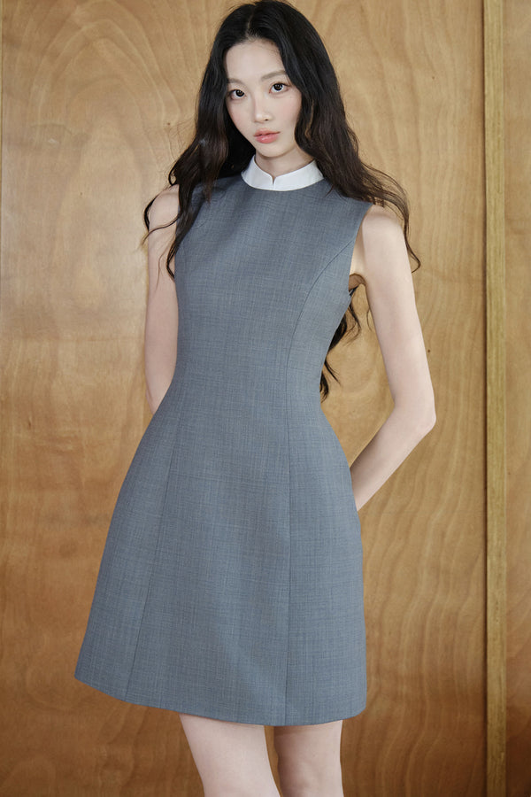 Wool Blend Sleeveless A-Line Dress with Collar Set