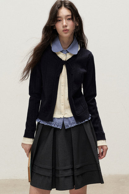Plaid Collar Layered-Look Knit Top