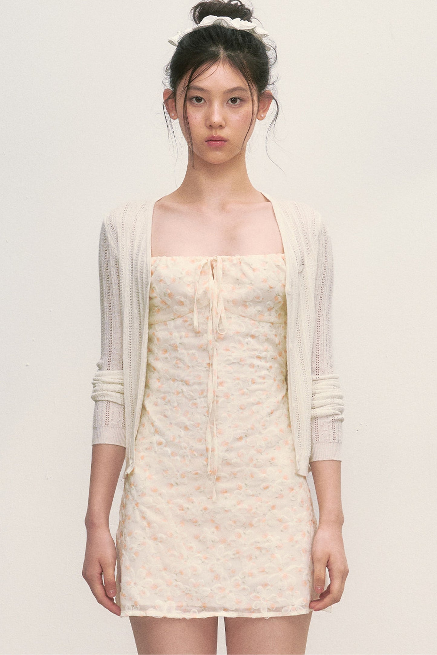 Floral Camisole Dress and Knit Cardigan Set-Up