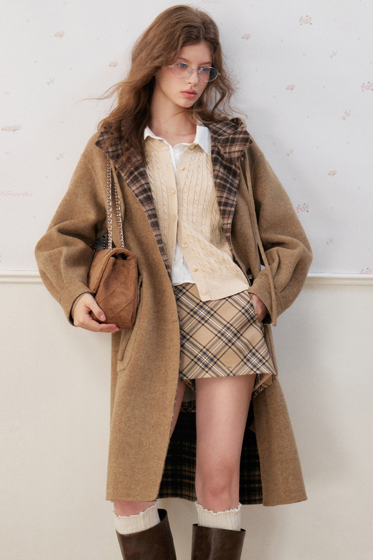 Retro Plaid Wide-Waisted Skirt