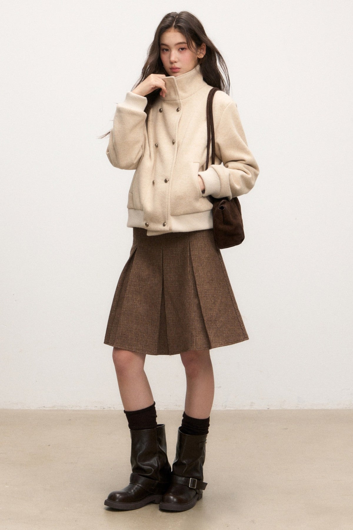 Double-Breasted Wool Jacket and Skirt Set-Up