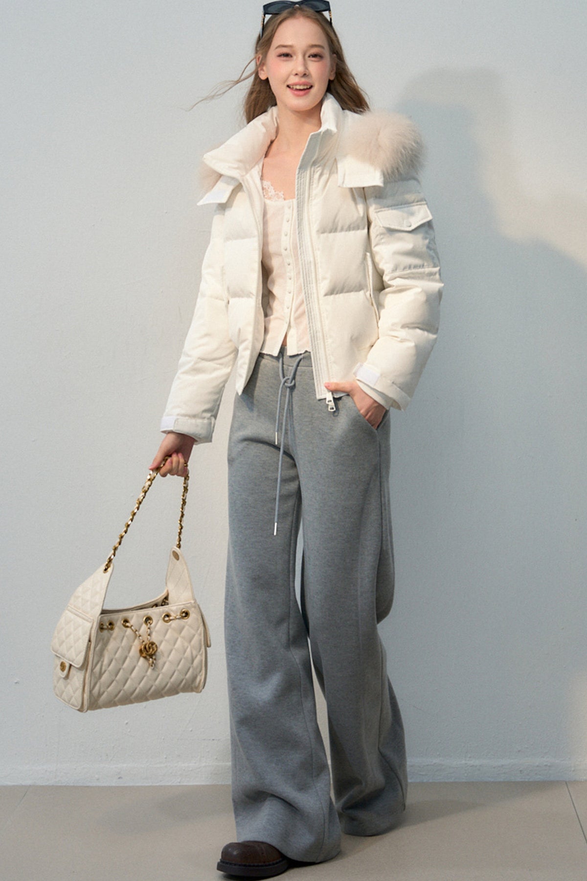 Short Hooded Fur Down Jacket