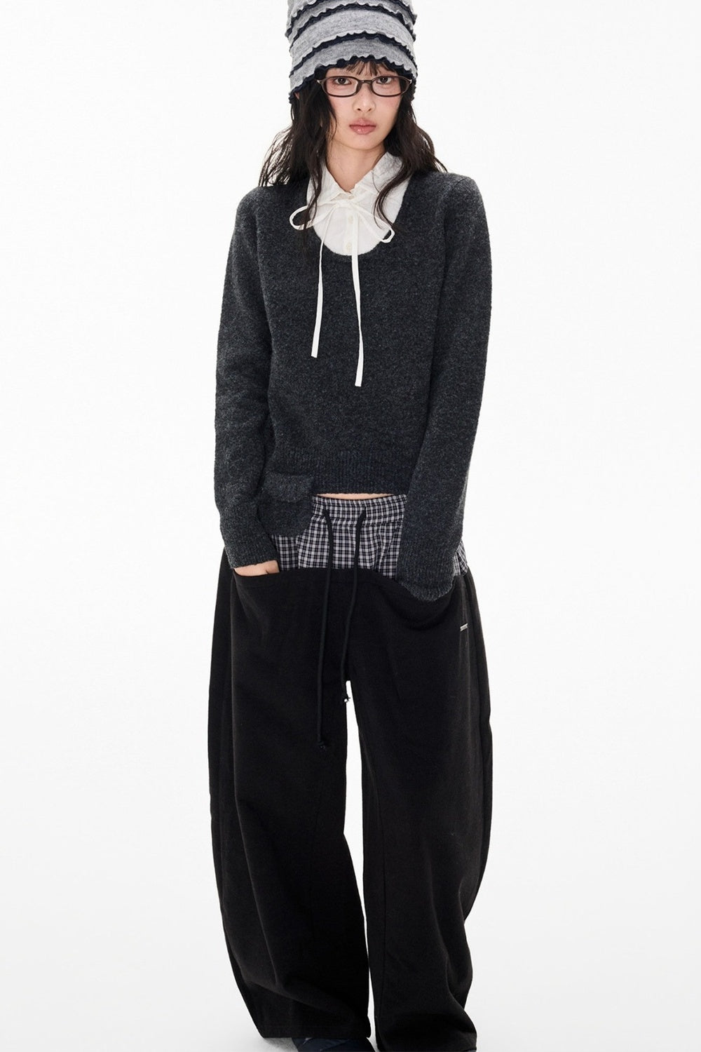 Patchwork Doll Collar Pullover Sweater