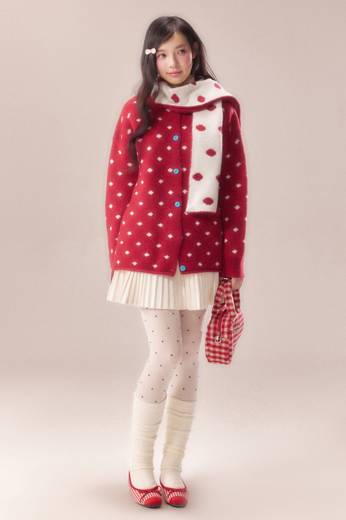 Polka Dot Scarf Knit Cardigan