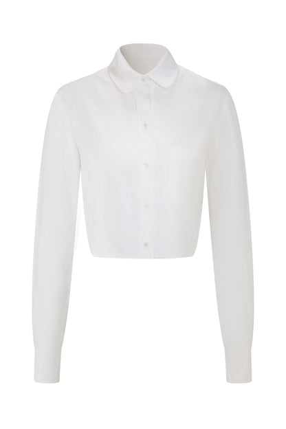 Weiße Baumwollbluse mit Bubikragen
