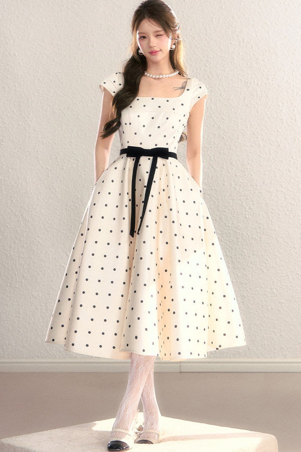Elegant Polka Dot Waist Dress