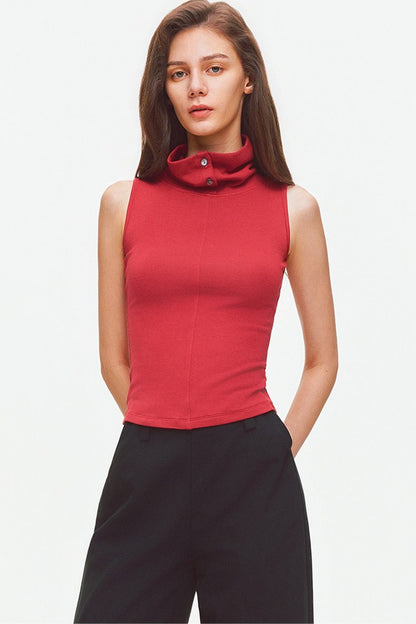 Convertible Collar Sleeveless Knit Top