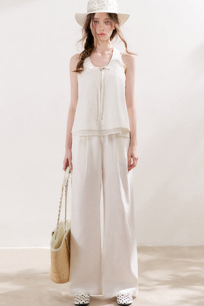 Leinen-Set aus Neckholder-Weste zum Binden und Hose mit geradem Bein