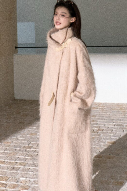 Brushed Cashmere Silk Funnel Collar Coat