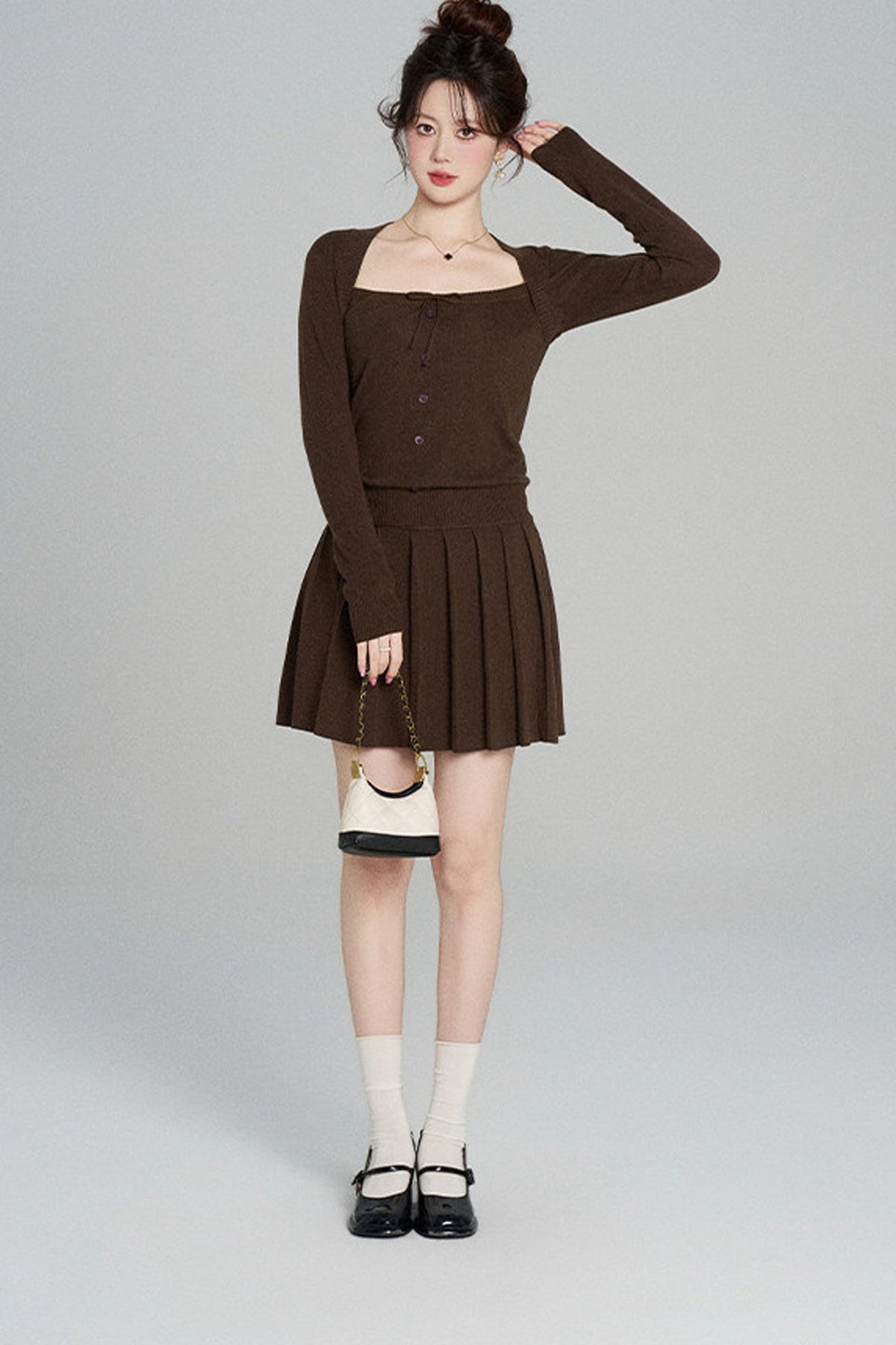 Square Neck Knit Top and Skirt Set-Up