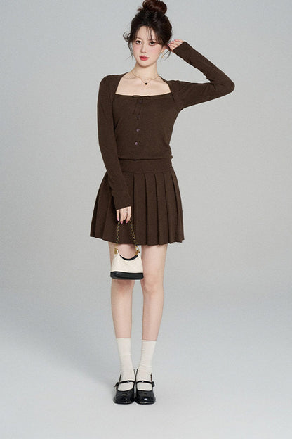 Square Neck Knit Top and Skirt Set-Up