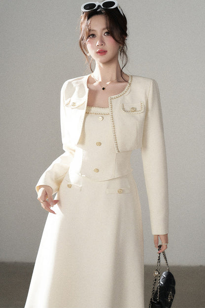 Off-White Chanel-Style A-Line Dress and Short Jacket Set-Up
