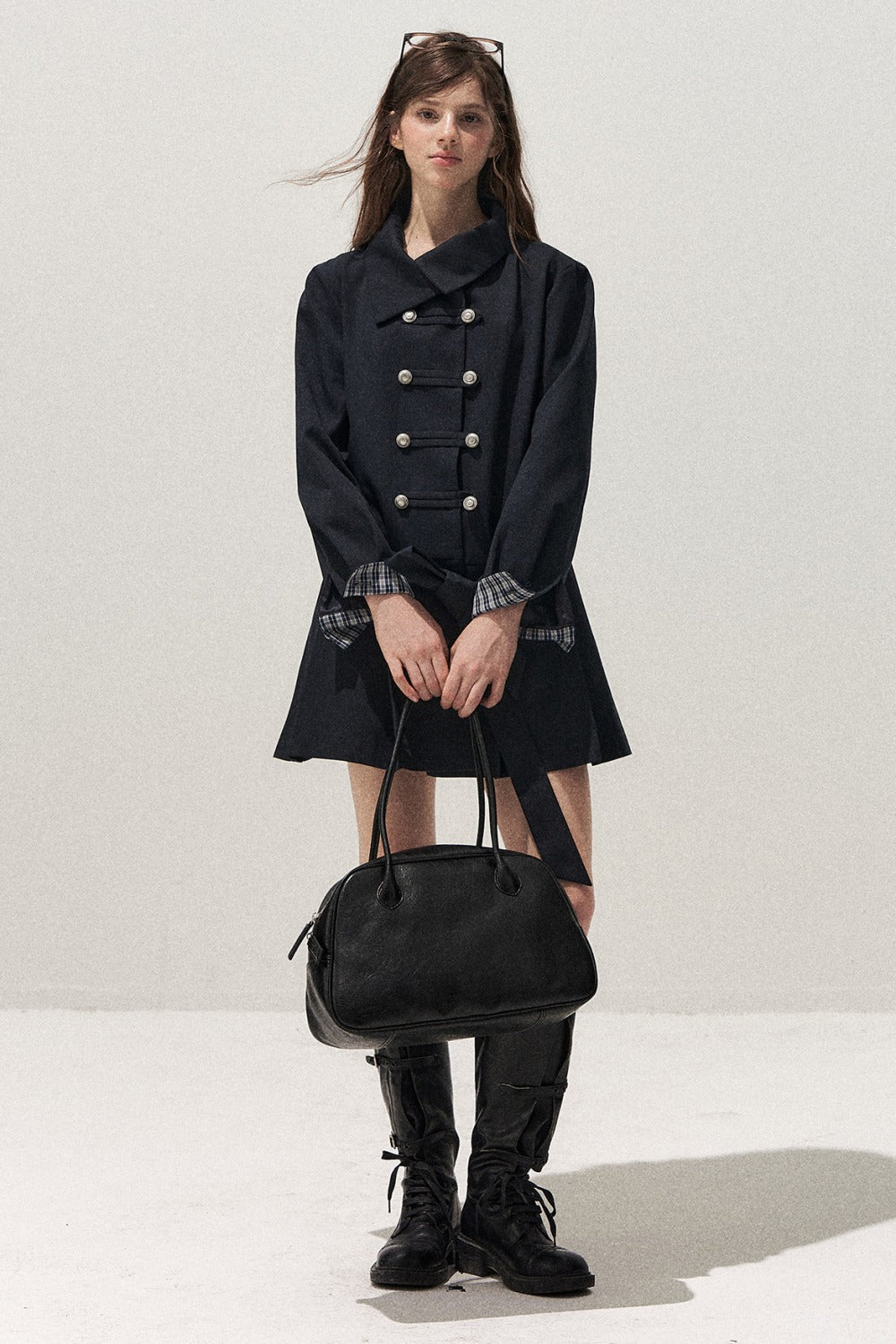 Navy Blue Napoleon Buckle Trench Coat
