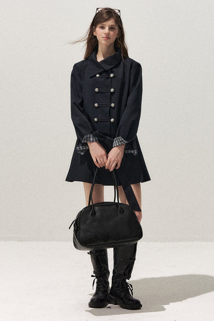 Navy Blue Napoleon Buckle Trench Coat
