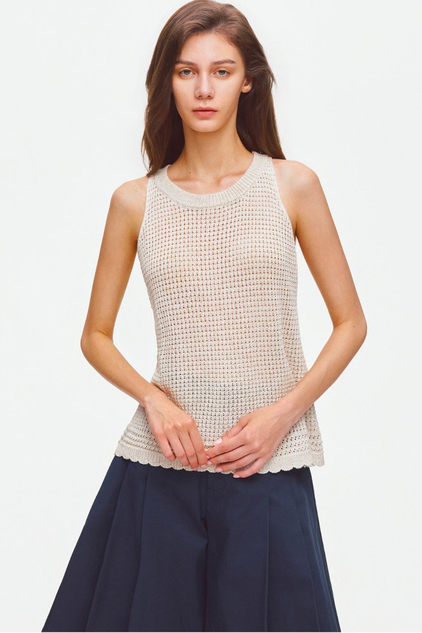 Strukturiertes durchbrochenes Strick-Tanktop