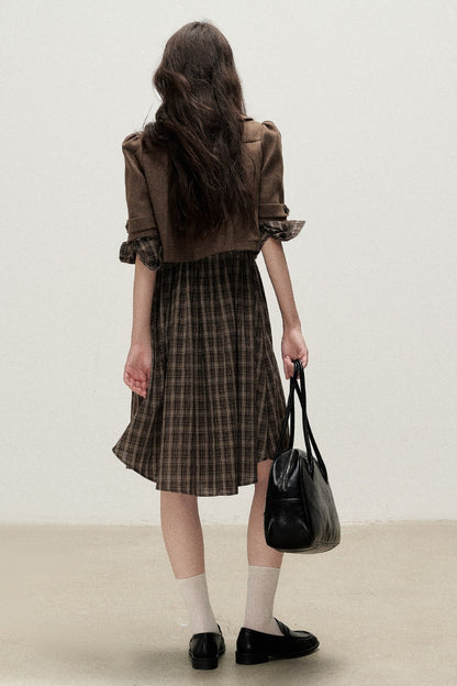 Vintage Woolen Pleated Mid-Sleeve Top