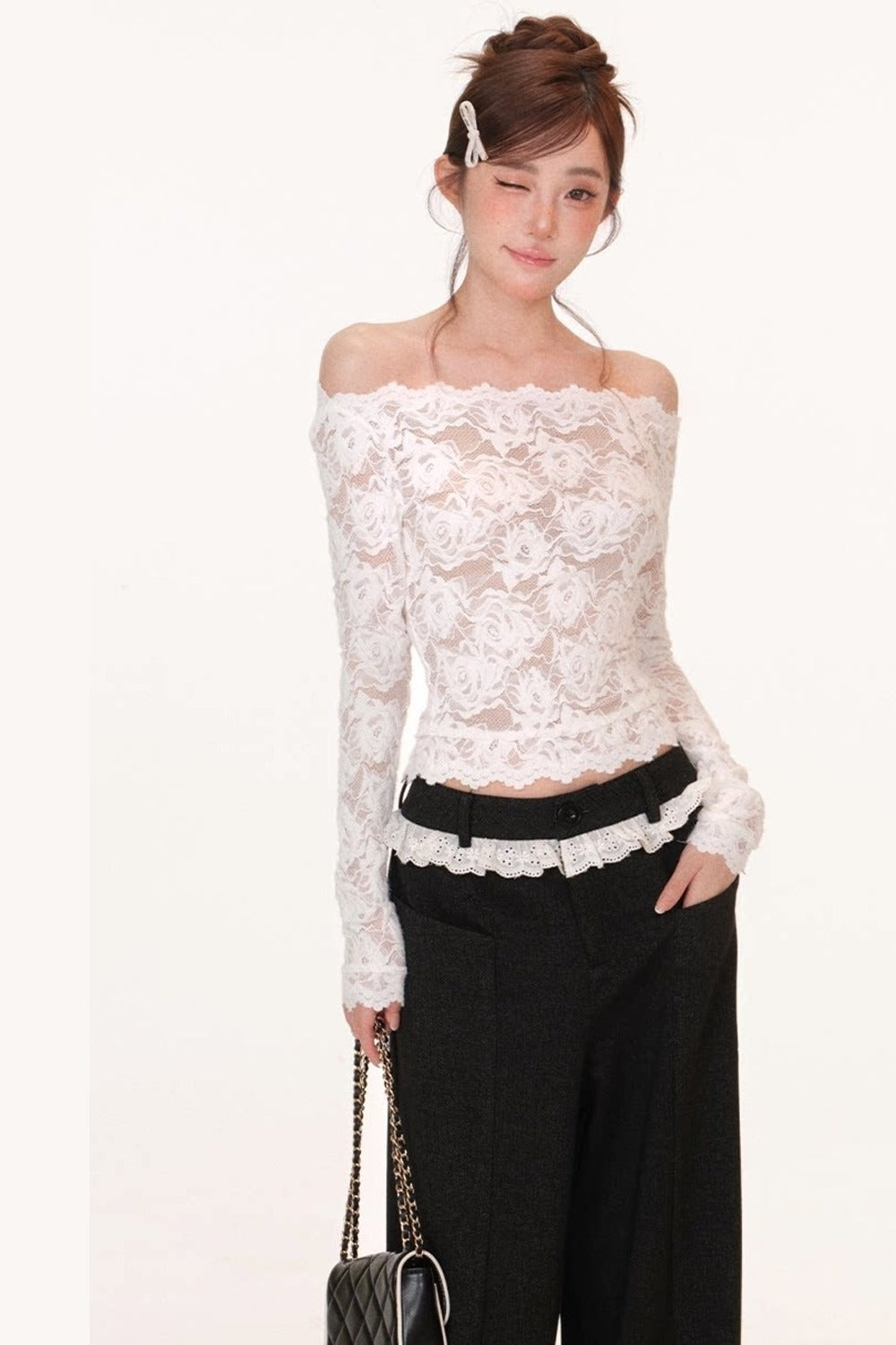 Velvet Lace Bow Top
