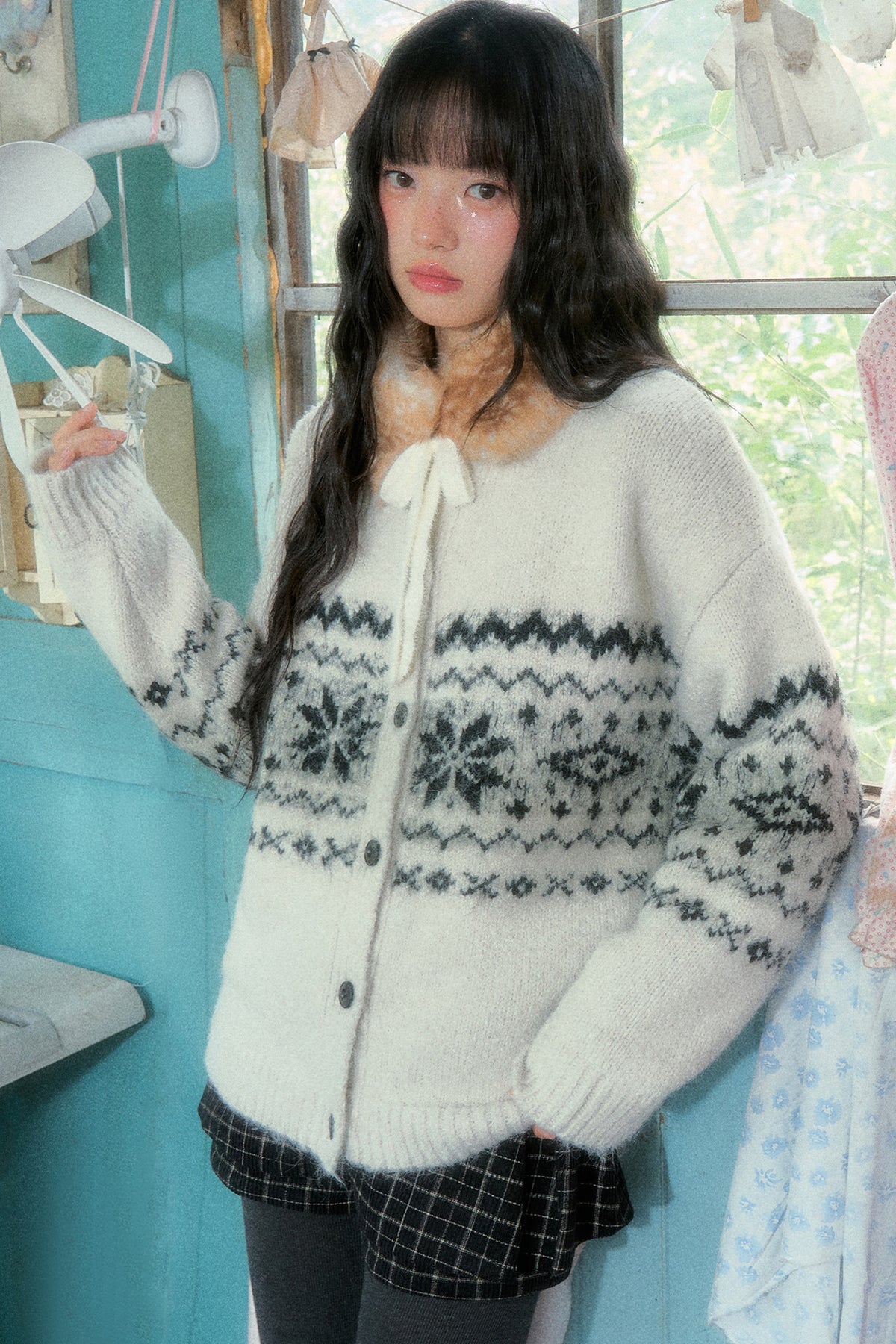 Veste cardigan en tricot jacquard Fair Isle à flocons de neige