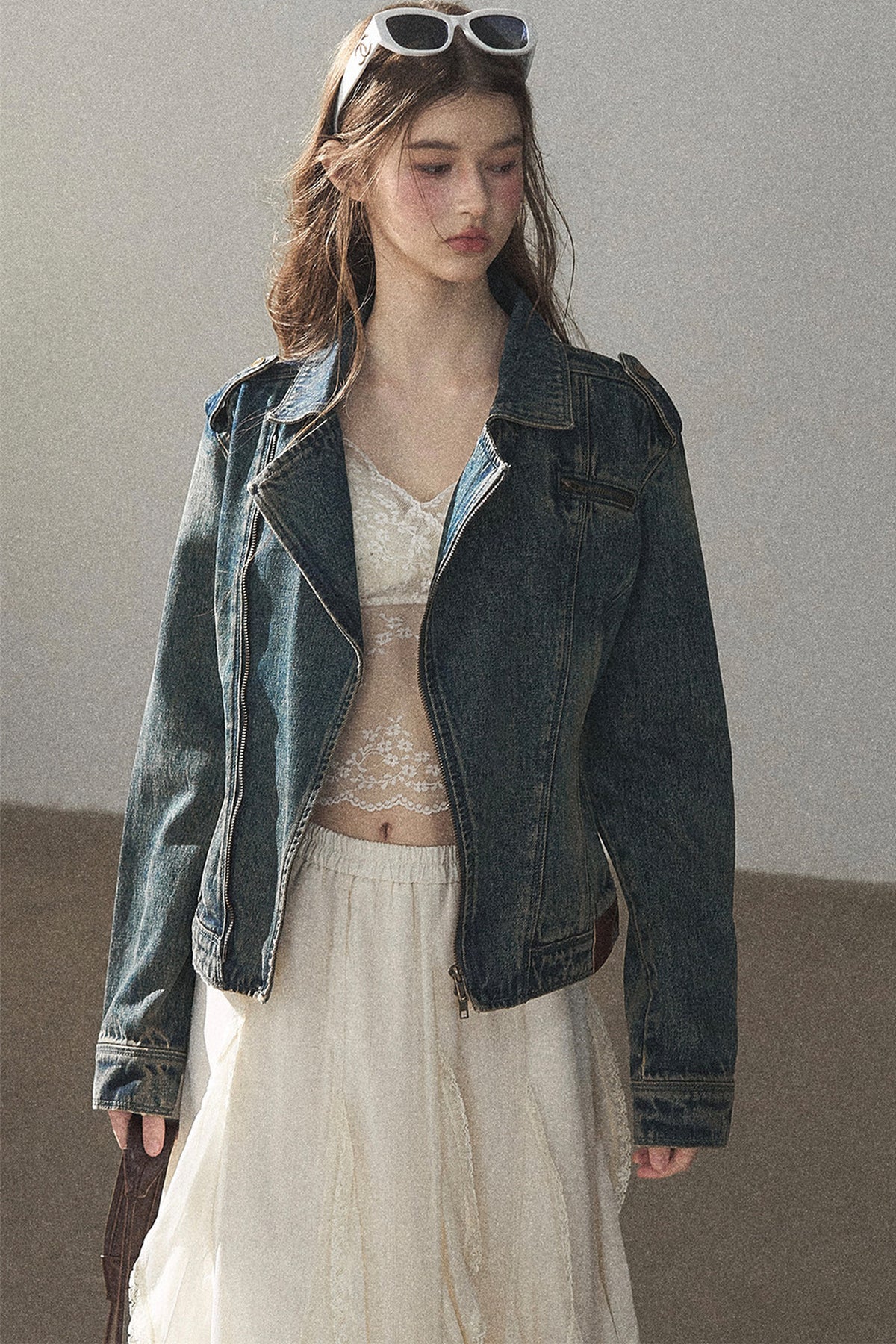 Giacca in denim con colletto polo