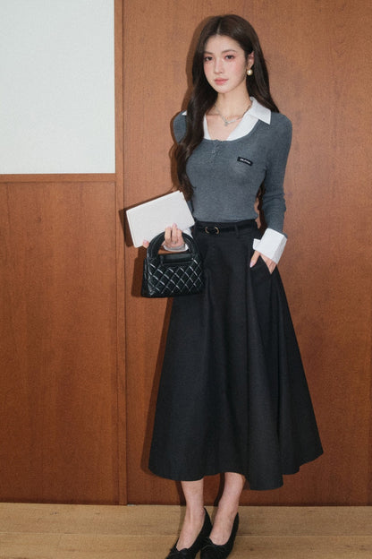 High-Waisted A-Line Skirt and Top Set-Up