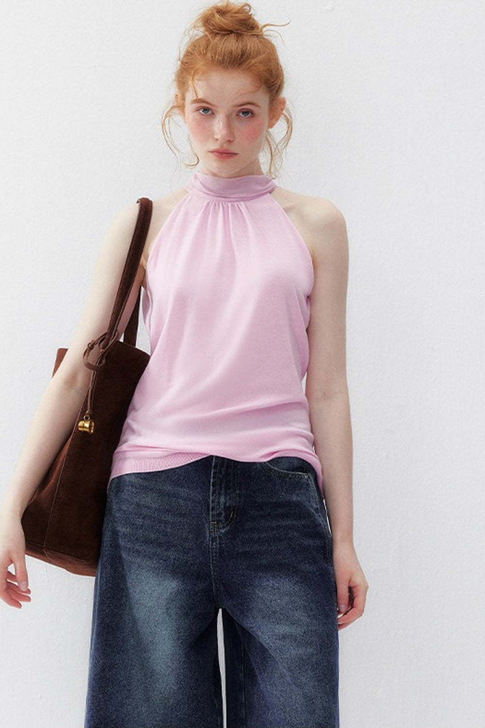 Cotton Silk Ribbon Sleeveless Halter Top