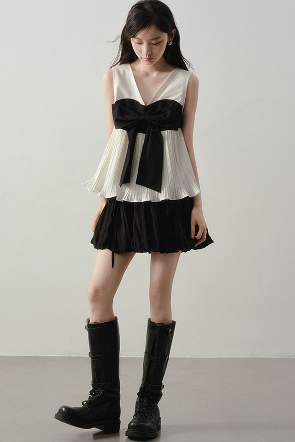 Color-Blocked Ribbon Babydoll Top