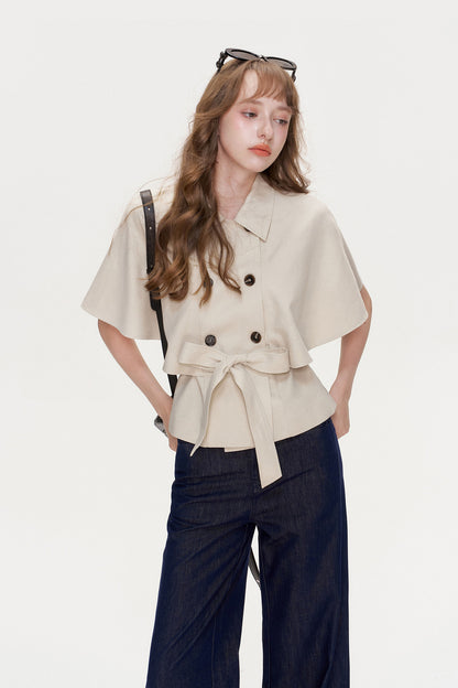 Lyocell Double-Breasted Cape Coat