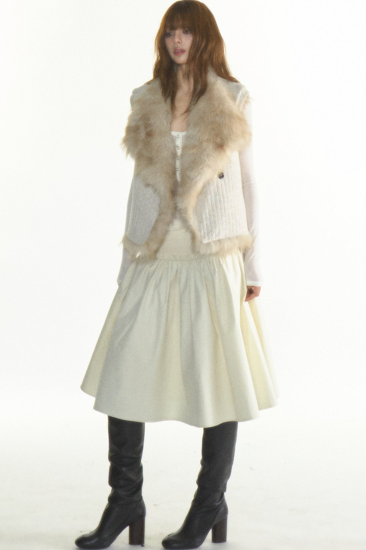 Reversible Fur Trim Knitted Patchwork Vest