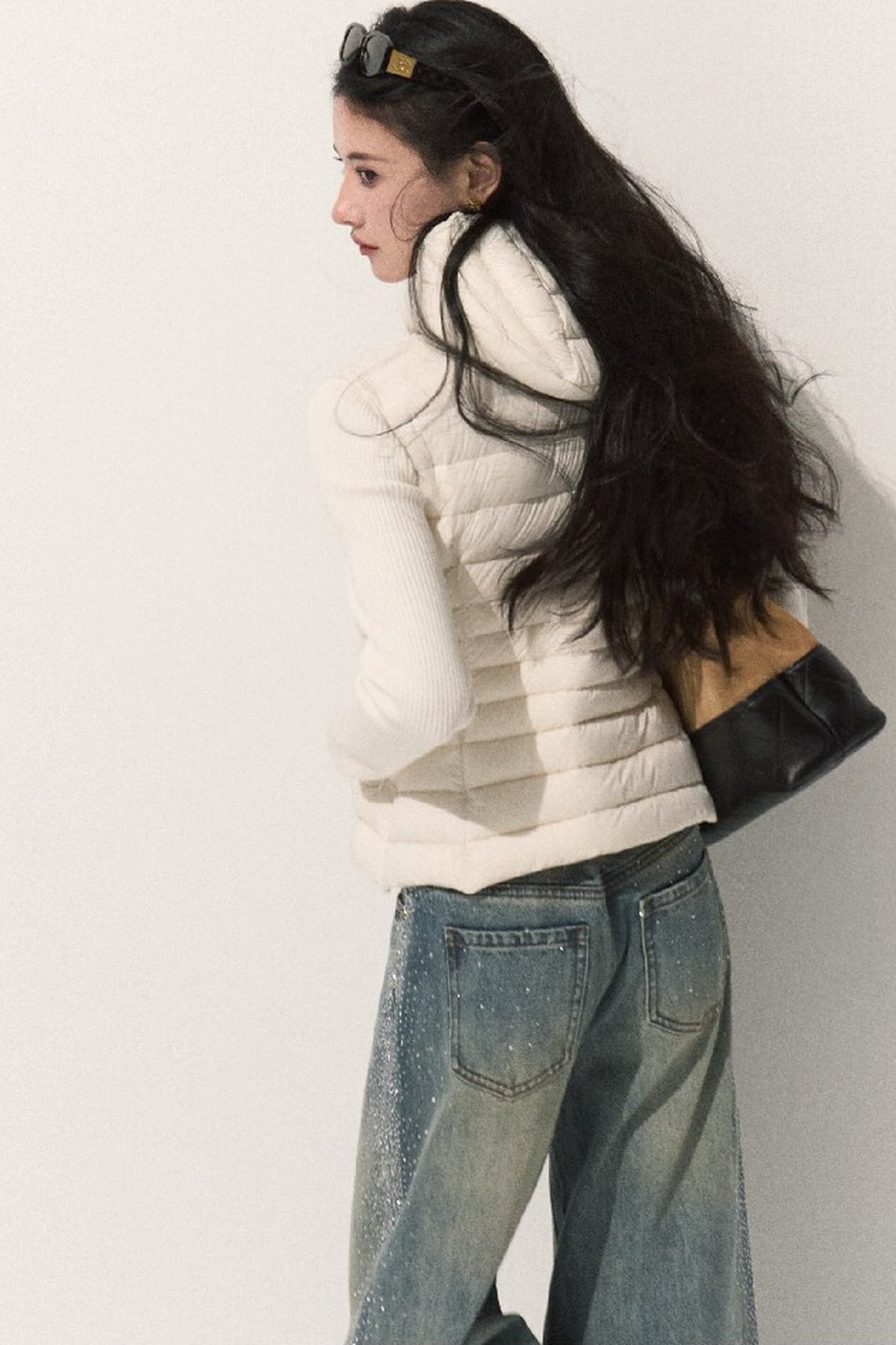 Knitted Patchwork Ribbed Down Jacket