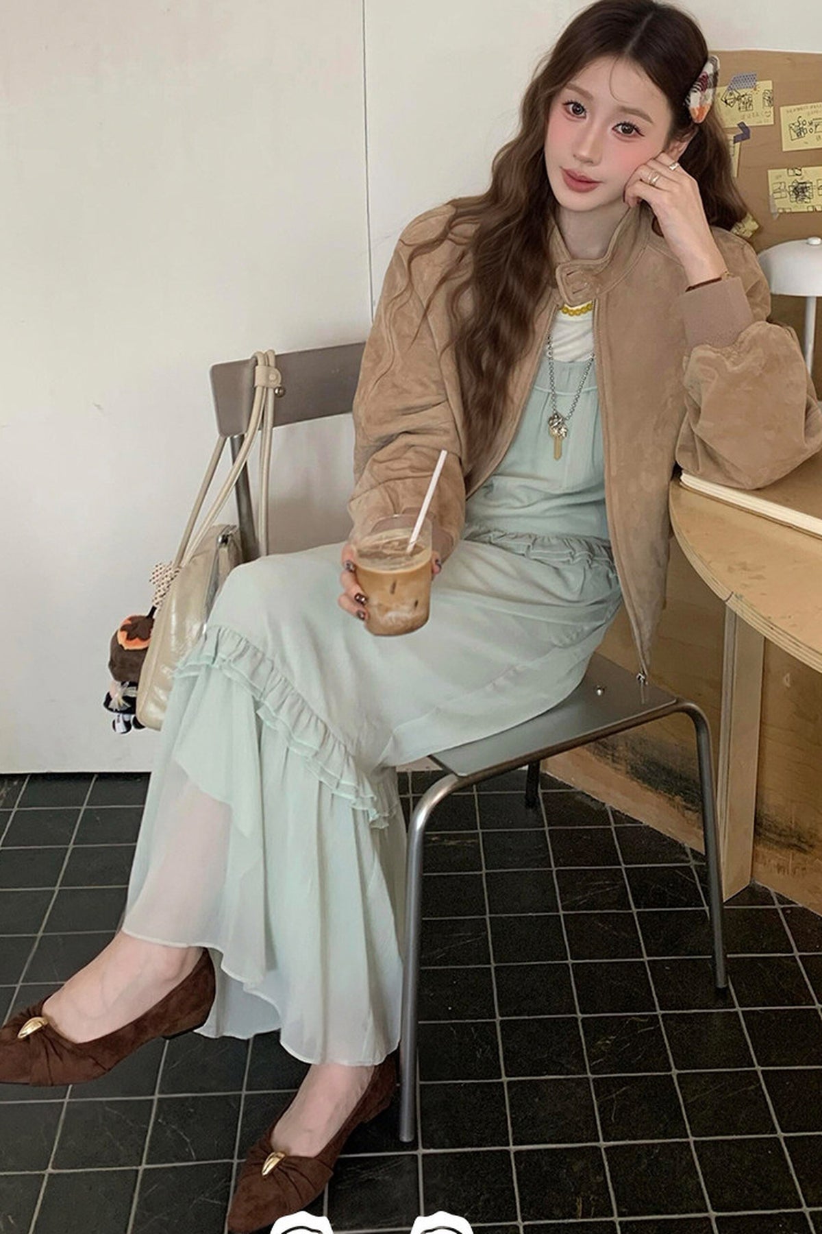 Suede Bow Square-Toe Wedge Heel Slip-On Shoes