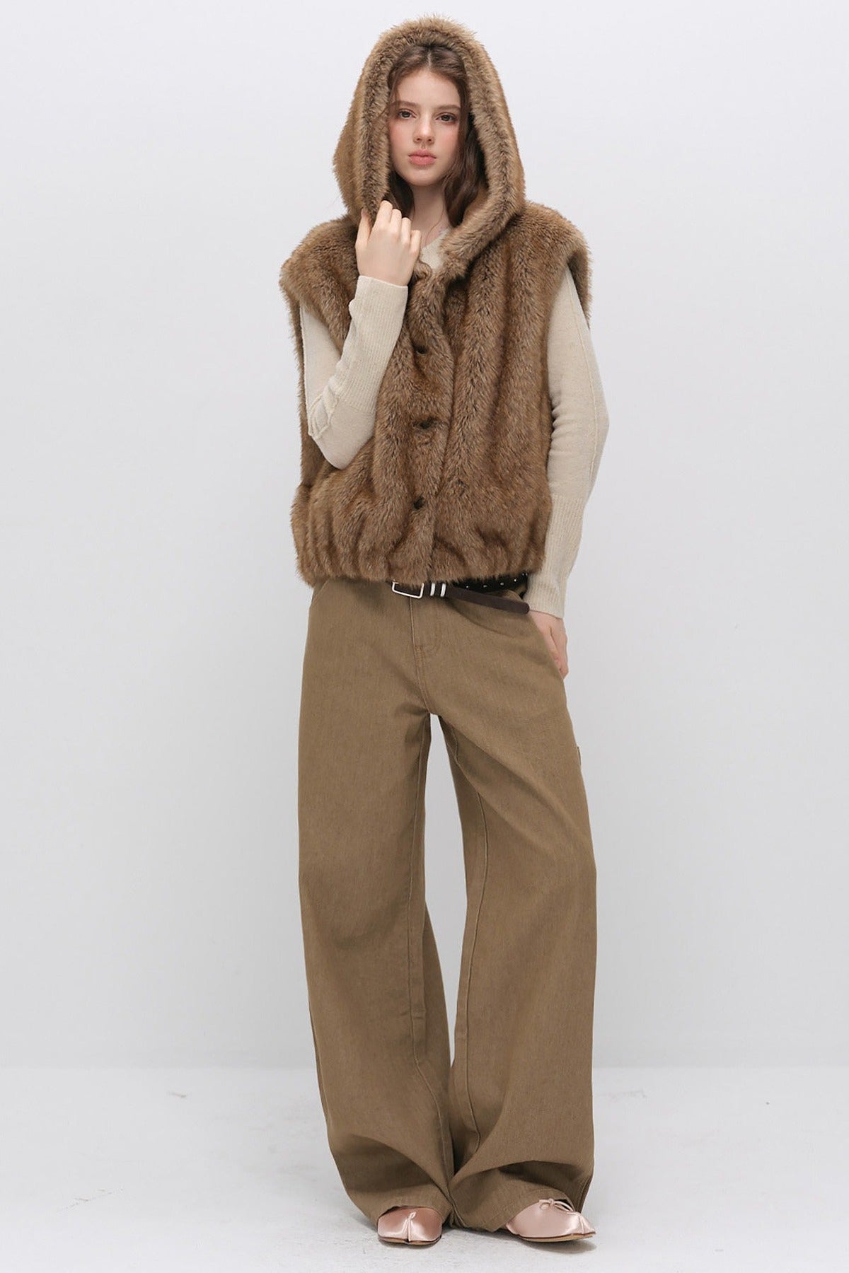 Hooded Faux Fox Fur Vest