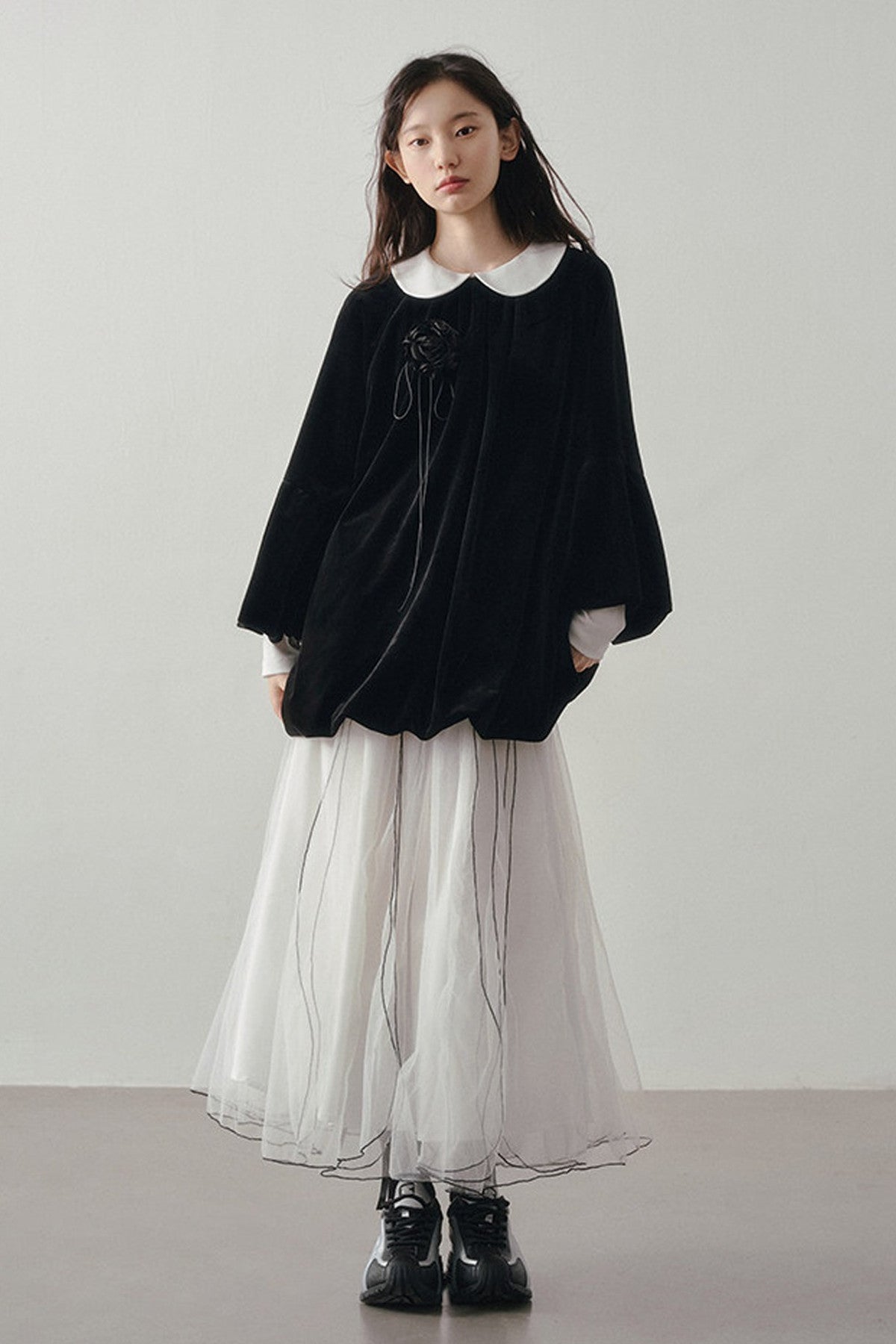 Multi-Layered Visible Stitching Mesh Skirt