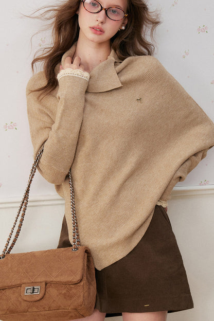 Batwing Sleeve Folded Neck Sweater