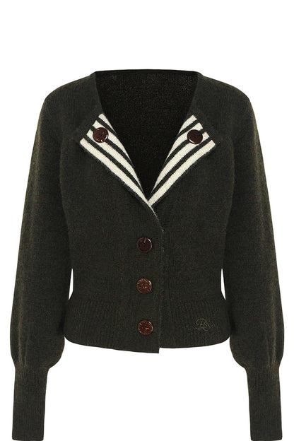 Striped Color-Block Knit Cardigan