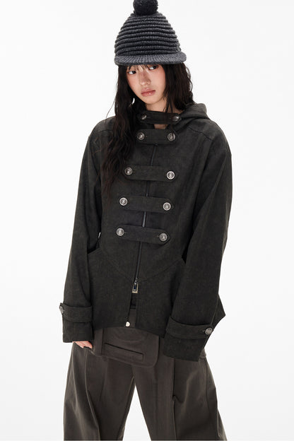 Mid-Length Denim Hooded Jacket