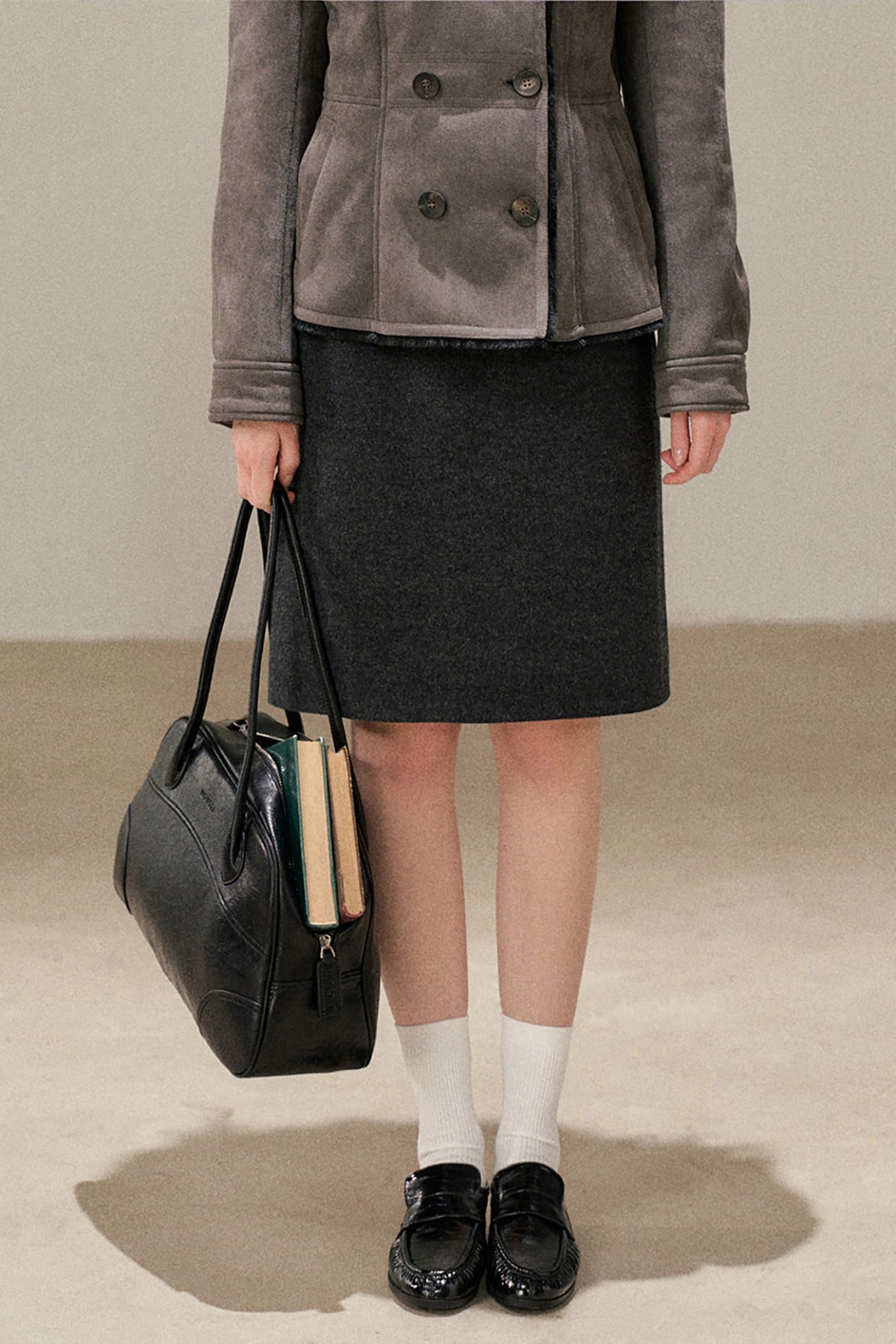 High-Waisted Straight Woolen Skirt
