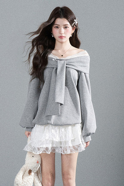 One-Shoulder Bow Lace A-Line Dress