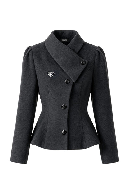 Turn-Down Collar Woolen Blazer and Hip-Hugging Long Skirt Set-Up