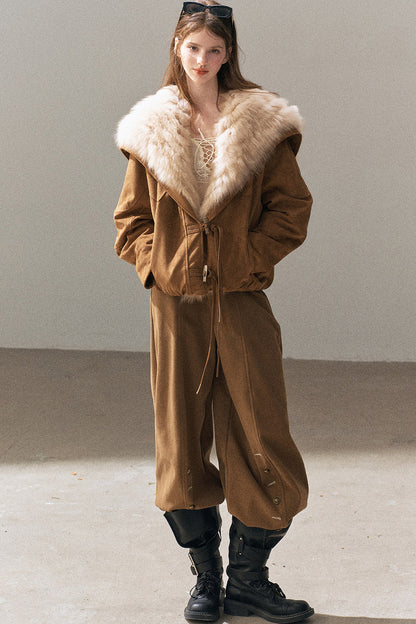 Horn Button Fox Fur Parka Coat
