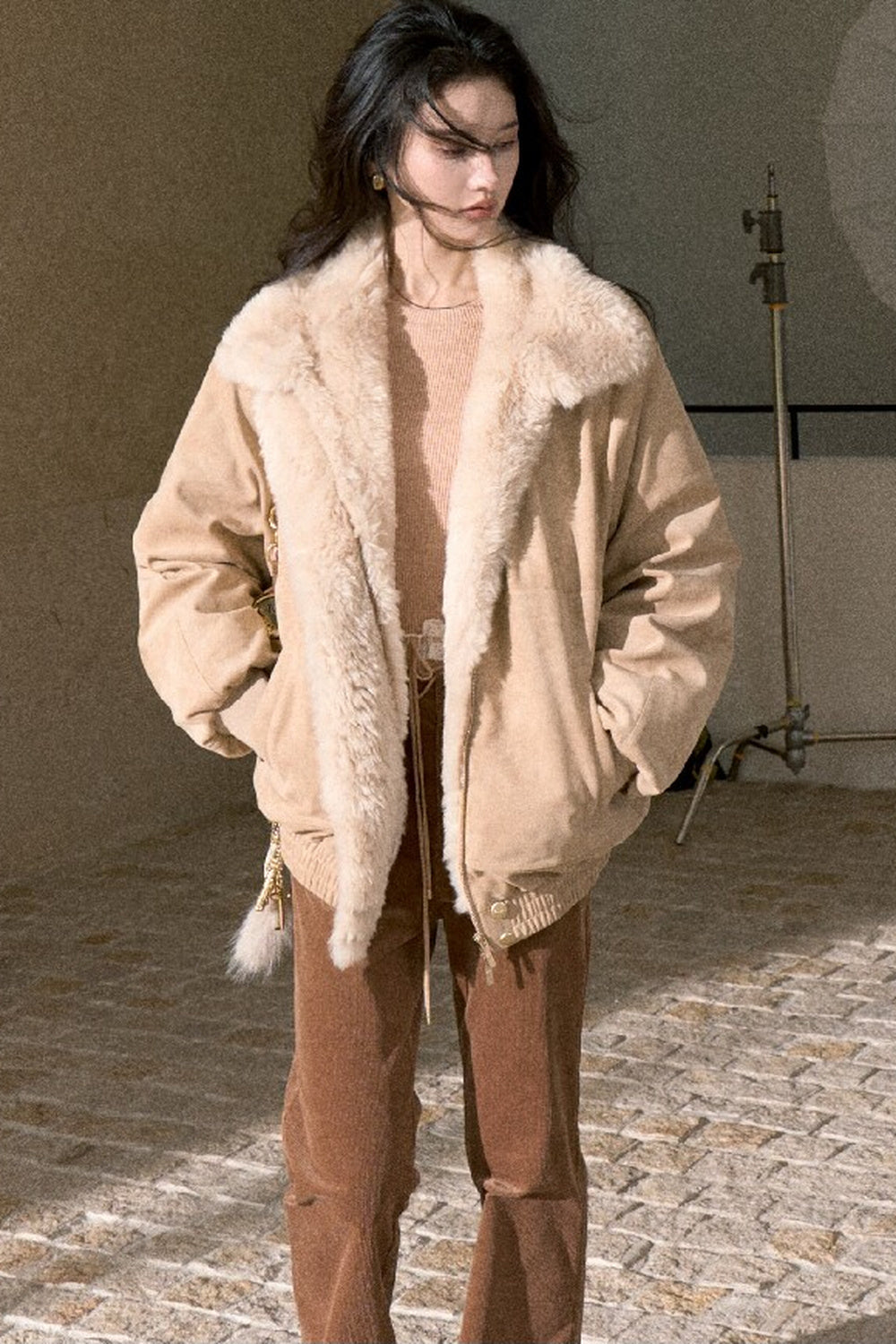 High-Waisted Corduroy Flared Belt Loops Pants